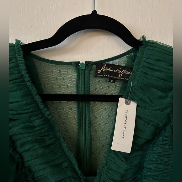 NWT Anthropologie Geisha Designs Tiered Tulle Mini Dress in Green | Size 6 - Picture 7 of 8
